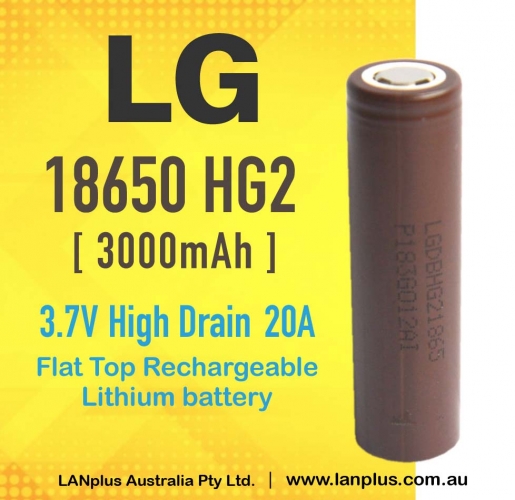 1x LG HG2 18650 3000mAh High Current 20A Rechargeable Lithium Battery Flat Top