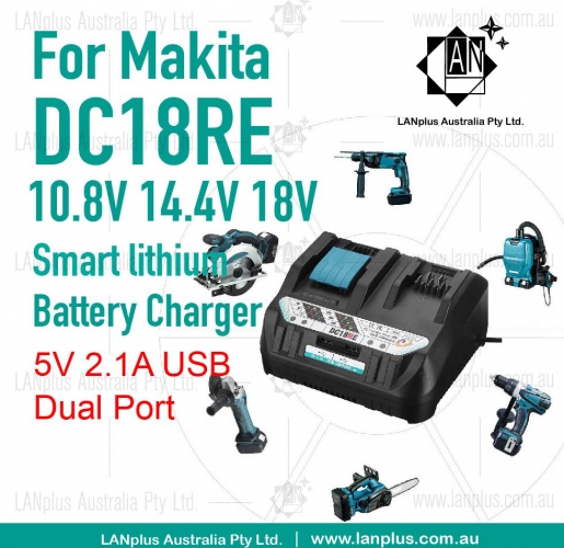 Rapid Battery Charger w Dual USB Port Replace For MAKITA DC18RE 10.8V 14.4V 18V