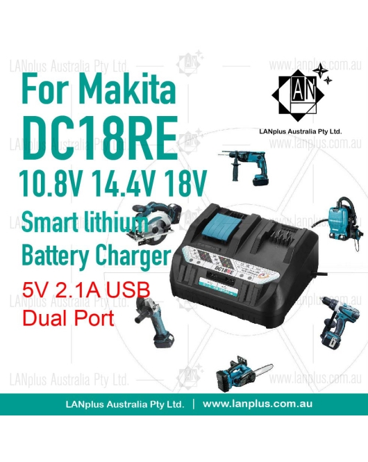 Rapid Battery Charger w Dual USB Port Replace For MAKITA DC18RE 10.8V 14.4V 18V