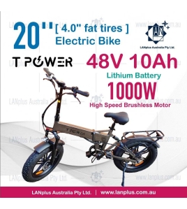 Tpower 20&quot; Mountain Folding eBike 1000W Brushless 48V 10Ah LCD 4&quot; Fat Tires AU