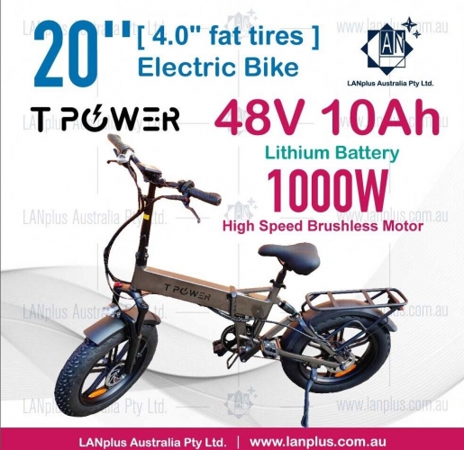 Tpower 20" Mountain Folding eBike 1000W Brushless 48V 10Ah LCD 4" Fat Tires AU