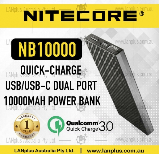 NITECORE NB10000 Quick Charge USB/USB-C Dual Port 10000mAh Lightweight Power Bank