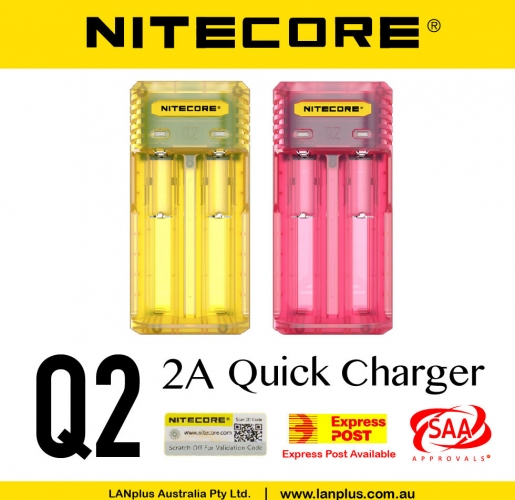 NITECORE Q2 battery charger 2A Quick Charger 2-slot For 18650 18350 26500 14500 IMR