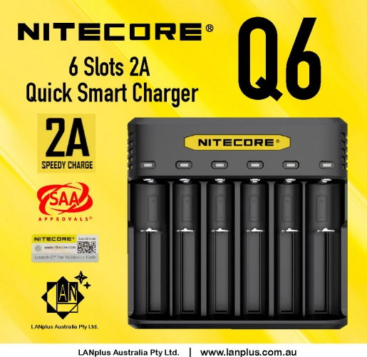 Nitecore Q6 2A 6 Slot Quick Battery Charger 4 lithium 18650 26650 16340 21700