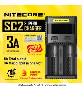 Nitecore SC2 3A 2 slot Super Charger 4 20700 Lithium18650 Li-ion w/ 2.1A USB Out