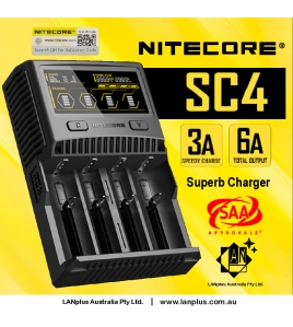 Nitecore SC4 3A 6A 4 Slot Super Battery Charger 4 lithium 18650 26650