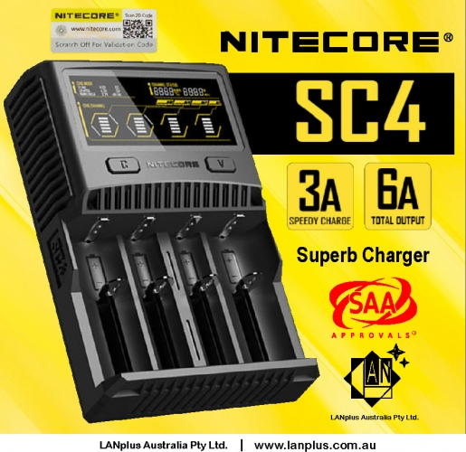 Nitecore SC4 3A 6A 4 Slot Super Battery Charger 4 lithium 18650 26650 