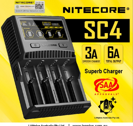 Nitecore SC4 3A 6A 4 Slot Super Battery Charger 4 lithium 18650 26650 