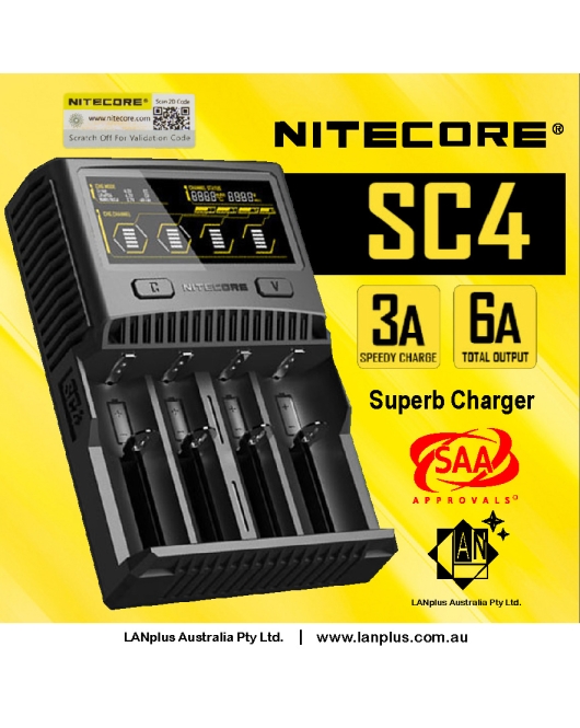 Nitecore SC4 3A 6A 4 Slot Super Battery Charger 4 lithium 18650 26650