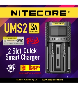 Nitecore UMS2 3A Smart Battery Charger 2-Slot Li-ion Ni-Cd Ni-MH CR123A AAA i2