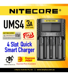Nitecore UMS4 3A Smart Battery Charger 4-Slot Li-ion Ni-Cd Ni-MH 18650 AA i4 D4