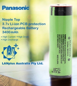 1x Panasonic NCR 18650B 3400mAh 3.7V Lithium Battery With PCB Nipple Top