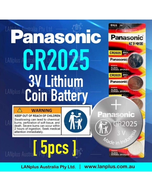 5x Panasonic CR2025 3V Lithium Coin Cell Button battery DL2025 ECR2025 GPCR2025