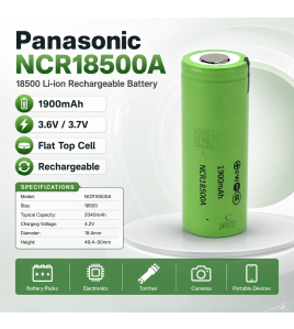 2x Panasonic NCR18500A 18500 1900mAh Li Ion Rechargeable Flat Top Battery AU