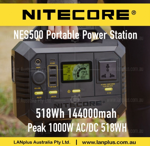 Nitecor NES500 Portable Power Station Lithium 500W Peak 1000W AC/DC 518WH