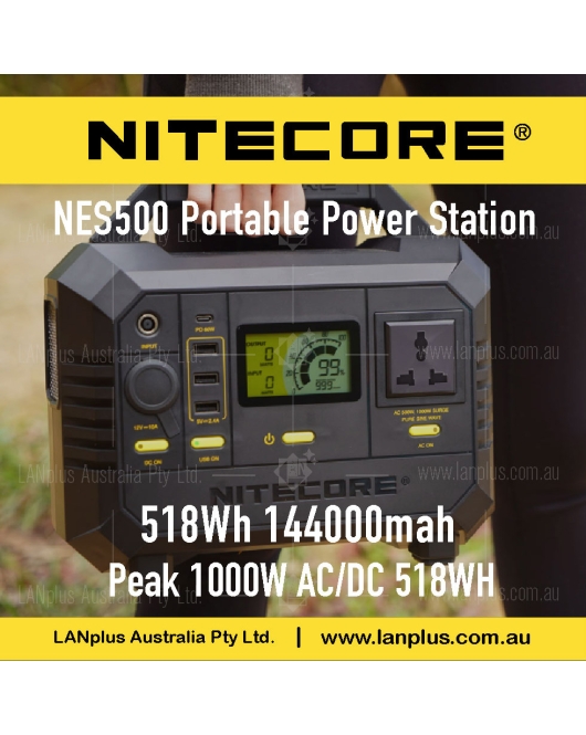 Nitecor NES500 Portable Power Station Lithium 500W Peak 1000W AC/DC 518WH