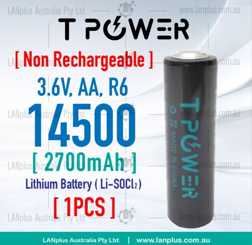 T power 14500 3.6V Lithium Battery AA size R6 ER14505 nipple top same as saft LS14500