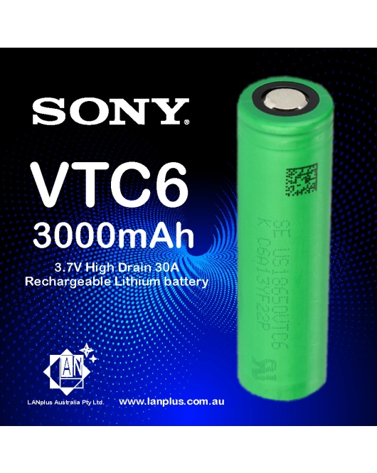 1x Sony 18650 VTC6 Lithium Battery 3000mAh 3.7V High Drain 30A Rechargeable