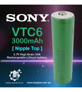 Sony VTC6 Lithium Battery 3000mAh 3.7V High Drain 30A Nipple Top Battery