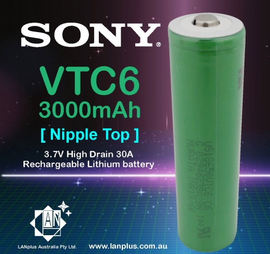 Sony VTC6 Lithium Battery 3000mAh 3.7V High Drain 30A Nipple Top Battery