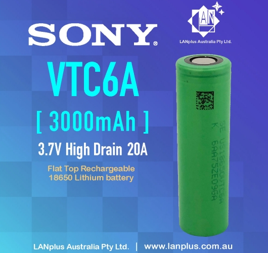 Sony US18650 VTC6a > VTC6 3000mAh 20Amp HIGH CURRENT Flat Top Rechargeable Battery