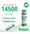 2x Saft LS14500 3.6V 2600mAh Lithium Battery AA size R6 Li-SOCl2 nipple top