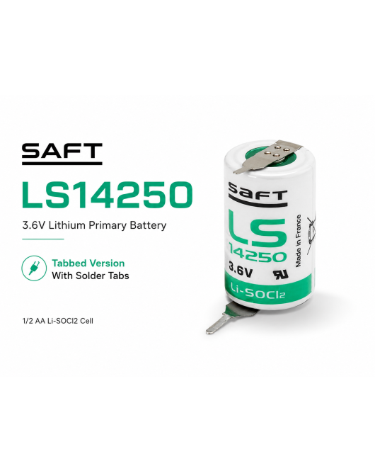 2x SAFT LS14250 3.6V 1/2 AA 1200mAh Lithium Battery Solder Tabs Li-SOCl2