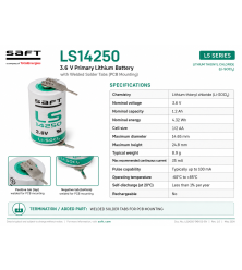2x SAFT LS14250 3.6V 1/2 AA 1200mAh Lithium Battery Solder Tabs Li-SOCl2