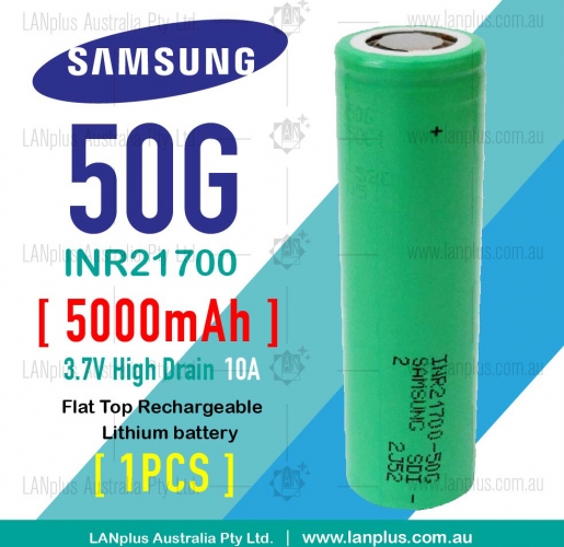 1x Samsung 50G INR 21700 5000mAh Lithium Li-Ion rechargeable batteries 