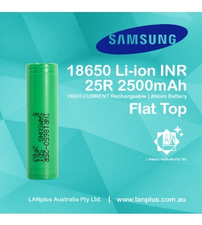1x Samsung 18650 2500mAh 25R Lithium Rechargeable Battery INR18650-25R Flat Top