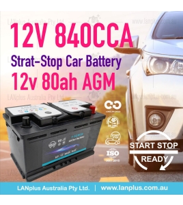 Stop-Start AGM Car Battery 12v 80Ah 840CCA f Volkswagen Audi Land Rover BMW 18-Month AU Warranty