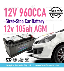 Stop-Start AGM Car Battery 12v 105Ah 960CCA f Volvo BMW Land Rover Audi Cadillac 18-Month Warranty