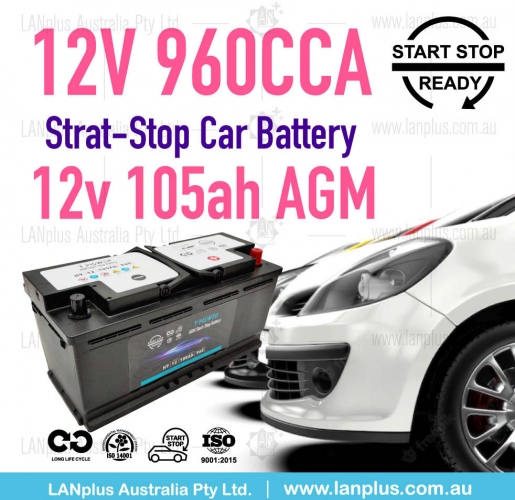 Stop-Start AGM Car Battery 12v 105Ah 960CCA f Volvo BMW Land Rover Audi Cadillac 18-Month Warranty