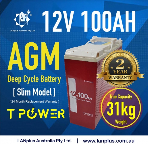 Slim Front Terminal 12V 100AH AGM Deep Cycle Dual Purpose SLA Battery 31kg
