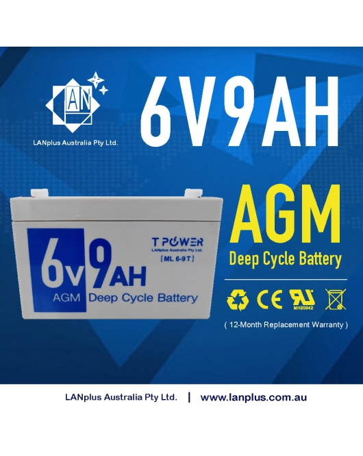 6V 9AH AGM Lead Acid Battery Same Size as 6V 7Ah for UPS APC Alarm Toy Car