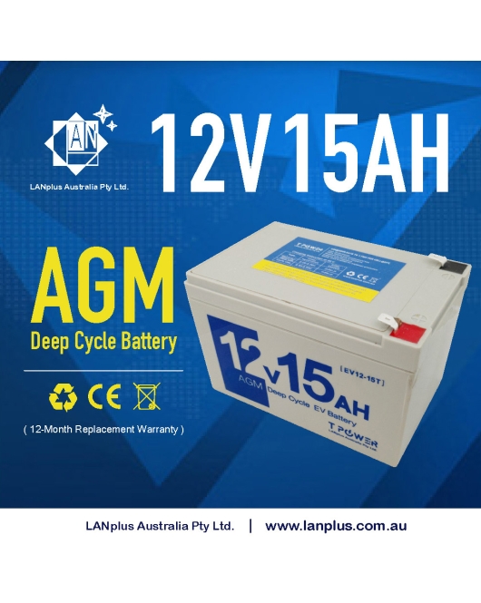 Tpower 12V 15AH F2 Terminal Connection Sealed Lead-Acid Battery