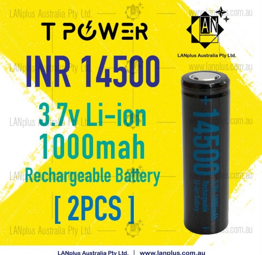 2x T power AA Size 3.7V INR14500 3A 1000mAh Rechargeable li-ion Battery Flat Top