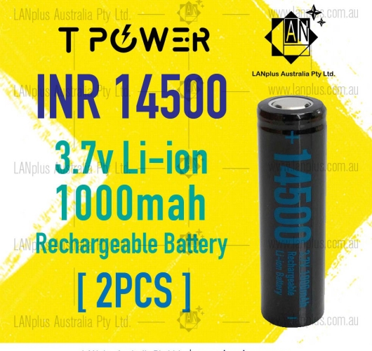 2x T power AA Size 3.7V INR14500 3A 1000mAh Rechargeable li-ion Battery Flat Top