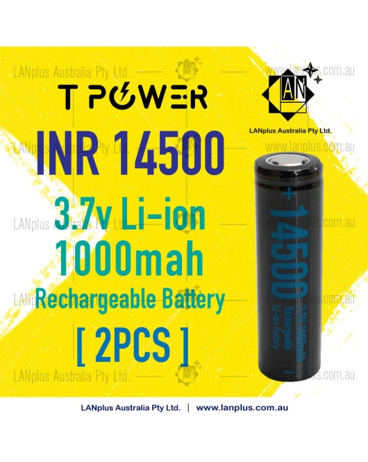2x T power AA Size 3.7V INR14500 3A 1000mAh Rechargeable li-ion Battery Flat Top