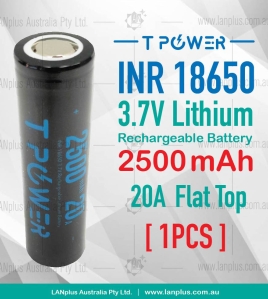 TPower 18650 2500mAh 3.7v High Drain 20A Rechargeable Flat Top Li-ion Battery