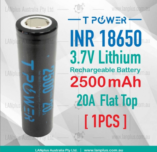 TPower 18650 2500mAh 3.7v High Drain 20A Rechargeable Flat Top Li-ion Battery
