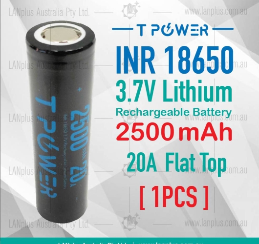 TPower 18650 2500mAh 3.7v High Drain 20A Rechargeable Flat Top Li-ion Battery