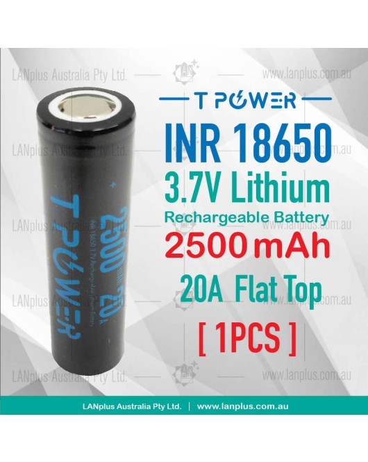 TPower 18650 2500mAh 3.7v High Drain 20A Rechargeable Flat Top Li-ion Battery