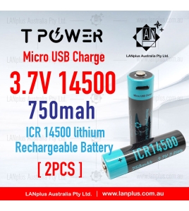 2x 3.7V ICR 14500 750mAh Micro usb charge 2750mWh lithium rechargeable battery