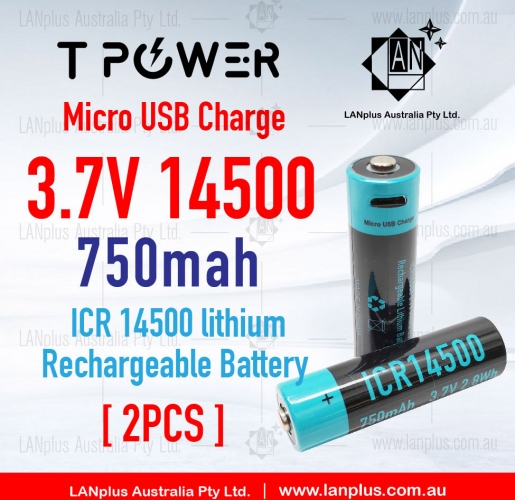 2x 3.7V ICR 14500 750mAh Micro usb charge 2750mWh lithium rechargeable battery 