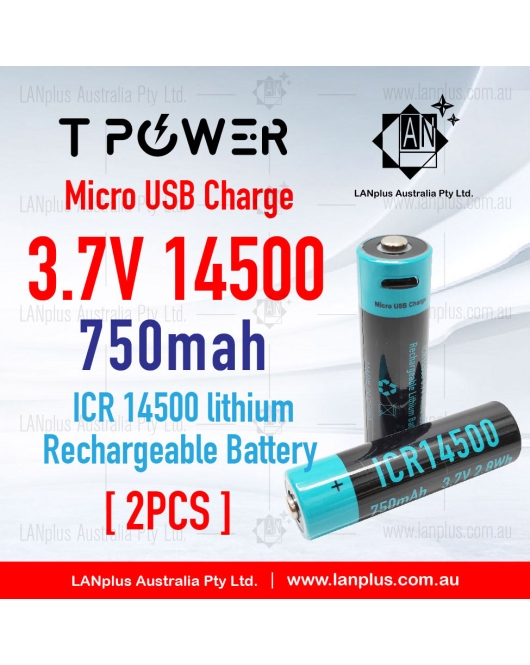 2x 3.7V ICR 14500 750mAh Micro usb charge 2750mWh lithium rechargeable battery