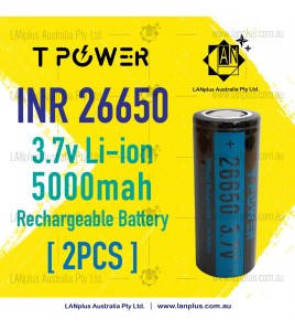 2x Tpower INR 26650 3.7V 5000mAh 20A High Drain Rechargeable li-ion Battery