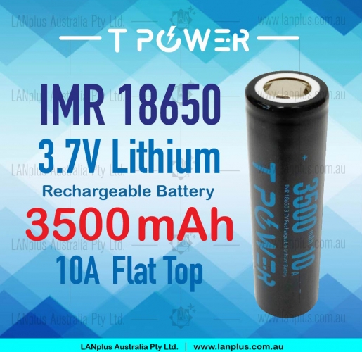 Tpower 3.7V INR18650 3500mAh 10A Flat Top Lithium Rechargeable Battery >2500mah