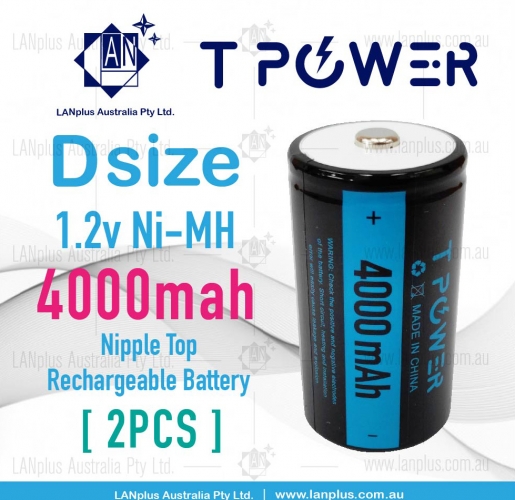 2x T power 1.2V D size 4000mAh Ni-MH Rechargeable battery NIMH cell Battery