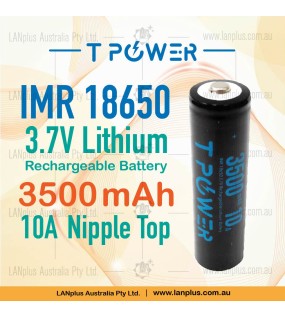 Tpower 3.7V INR 18650 3500mAh 10A Nipple Top Lithium Rechargeable Battery